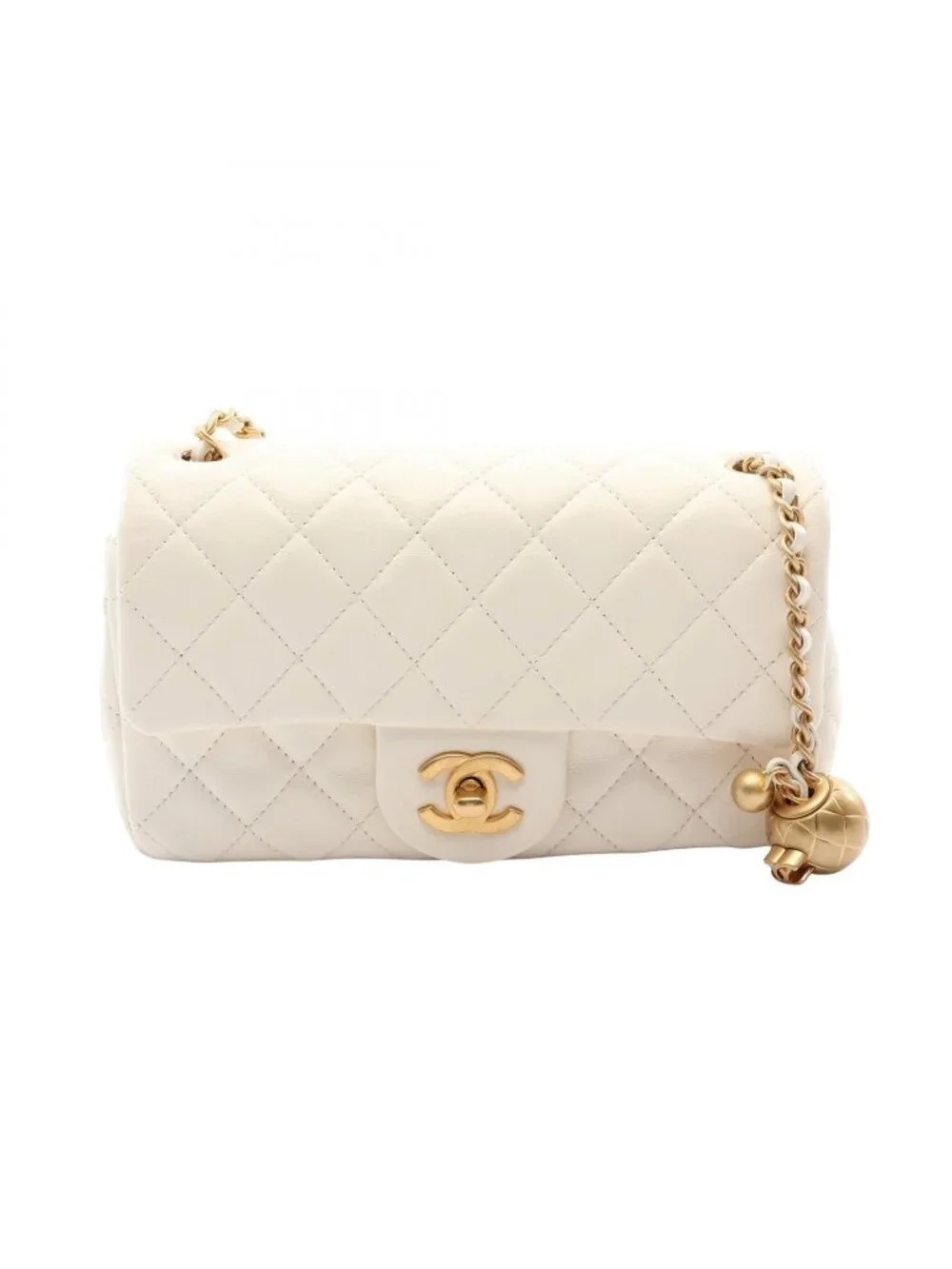 Chanel Shoulder Bag Quilted Mini Flap White Lambskin Small Chain